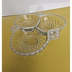 Vintage Anchor Hocking Hobnail Moonstone Opalescent 3 section Relish Dish